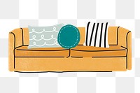Yellow sofa png sticker, furniture & home decor illustration, transparent background