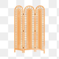 Retro png rattan room divider, home decor illustration, transparent background