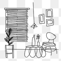 Living room png hand drawn sketch, home interior illustration, transparent background
