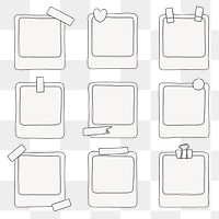 Doodle png instant frame outline design, transparent background set