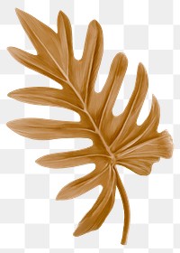 Tropical leaf png sticker, brown aesthetic design, transparent background