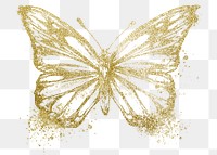 Gold butterfly png sticker, glitter design, transparent background