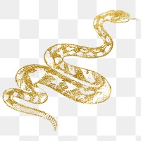 Gold glitter snake png sticker, transparent background