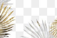 Gold glitter png border frame, tropical leaf, transparent design