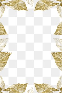 Gold glitter leaf png frame, transparent design