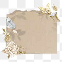 Brown paper png frame, gold glitter nature, transparent design