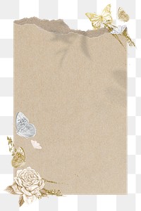 Brown paper png frame, gold glitter nature, transparent design