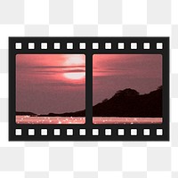 Aesthetic png slide film frame, sunset design on transparent background