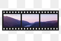 Purple aesthetic png slide film frame, mountain view design on transparent background