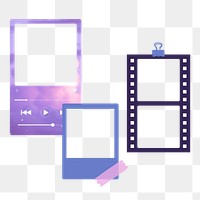 Purple aesthetic png photo frame sticker, moodboard transparent background