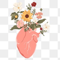 Heart flower png sticker, transparent background