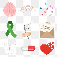 Mental health png stickers, transparent background set