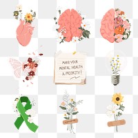 Mental health png stickers, transparent background set