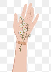 Hand png sticker, flower design on transparent background