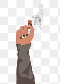 Png hand holding gun sticker, transparent background