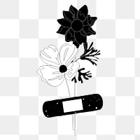 Flower png sticker, black and white, transparent background