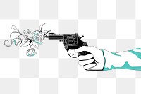 Png hand holding gun sticker, transparent background