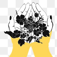 Holding flowers png sticker, transparent background