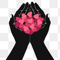 Hearts png sticker, cupped hands, transparent background