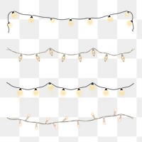 Fairy lights png sticker, festive design, transparent background set