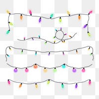 Christmas lights png clipart, colorful design, transparent background set