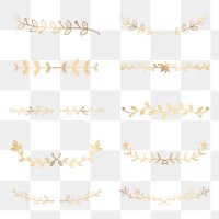 Png gold botanical divider, aesthetic sticker element set