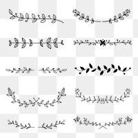 Flourish divider png, clipart doodle style ornament set