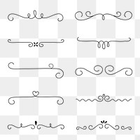 Classy scroll divider png, clipart doodle style ornament set