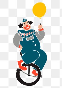 Png clown on unicycle sticker, circus performance, transparent background