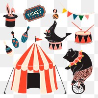 Circus performer png retro sticker set, transparent background