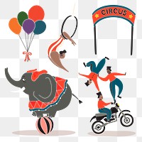 Circus performer png retro sticker set, transparent background