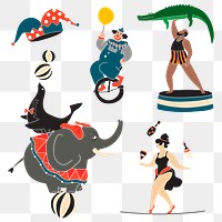 Circus performer png retro sticker set, transparent background