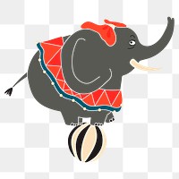 Png circus elephant on ball sticker, cute animal, transparent background