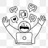 Blogger png receiving likes clipart, social media reaction cute doodle