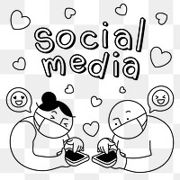 Couple texting png character clipart, online dating doodle on transparent background