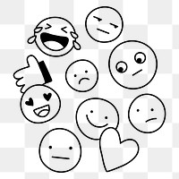 Social media png emoticon sticker, facial expression set on transparent background