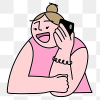 Woman talking png on phone, character doodle on transparent background