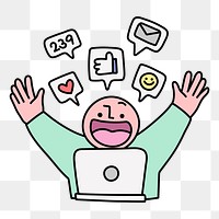 Blogger png receiving likes clipart, social media reaction cute doodle