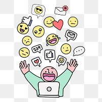 Social media png sticker, emoticon doodle on transparent background