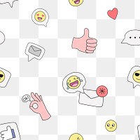 Cute png pattern, transparent background, emoticon doodle