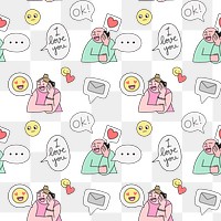 Valentine’s png, transparent background, online dating doodle pattern