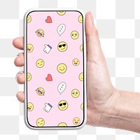 Smartphone png cut out, emoticon screen on transparent background