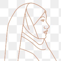 Monoline muslim png woman sticker, religious portrait on transparent background