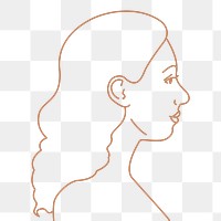 Aesthetic woman png sticker, monoline portrait on transparent background