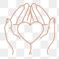 Heart png in hand sticker, charity symbol, line art