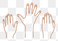 Raised hands png sticker, charity, vonlunteering, monoline art on transparent background