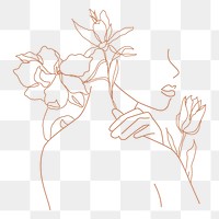 Female monoline png sticker, aesthetic floral portrait on transparent background