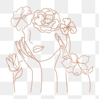 Female monoline png sticker, aesthetic floral portrait on transparent background