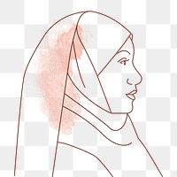 Watercolor muslim png woman sticker, religious monoline portrait