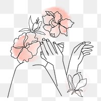 Female monoline png sticker, aesthetic floral portrait on transparent background